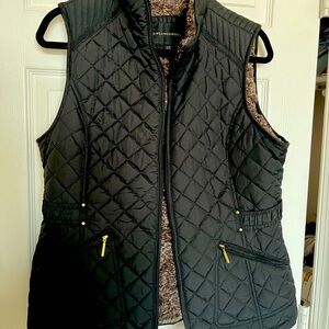 SOLD! Weatherproof Black Quilted Vest with Gold Accents faux fur lining SIZE L